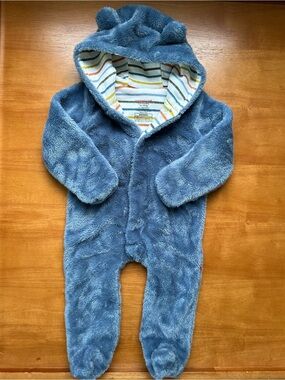 Magnetic Me Plush Blue Hooded Snowsuit / Pram with Striped Cotton Lining